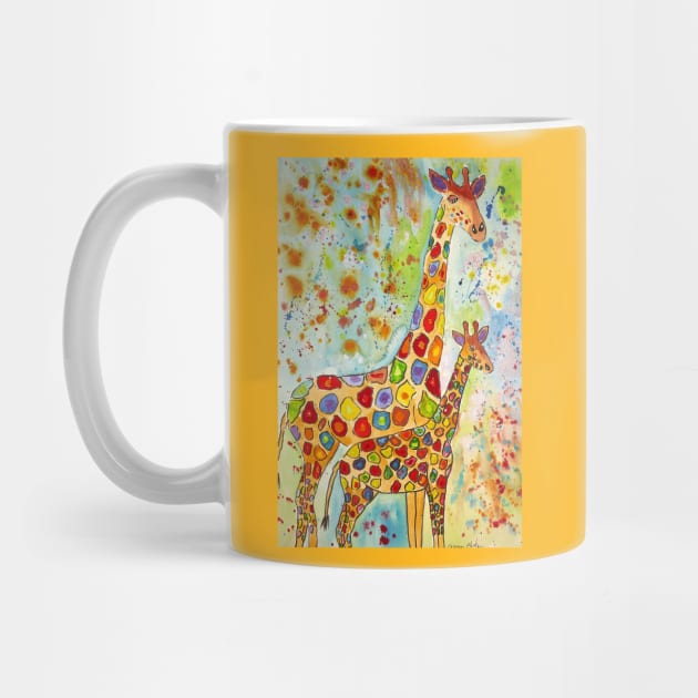 Colourful Mother and Baby Giraffes by Casimirasquirkyart